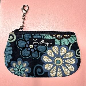 Vera Bradley ID Card Holder Zip Coin Purse Wallet Floral Blue & White-small